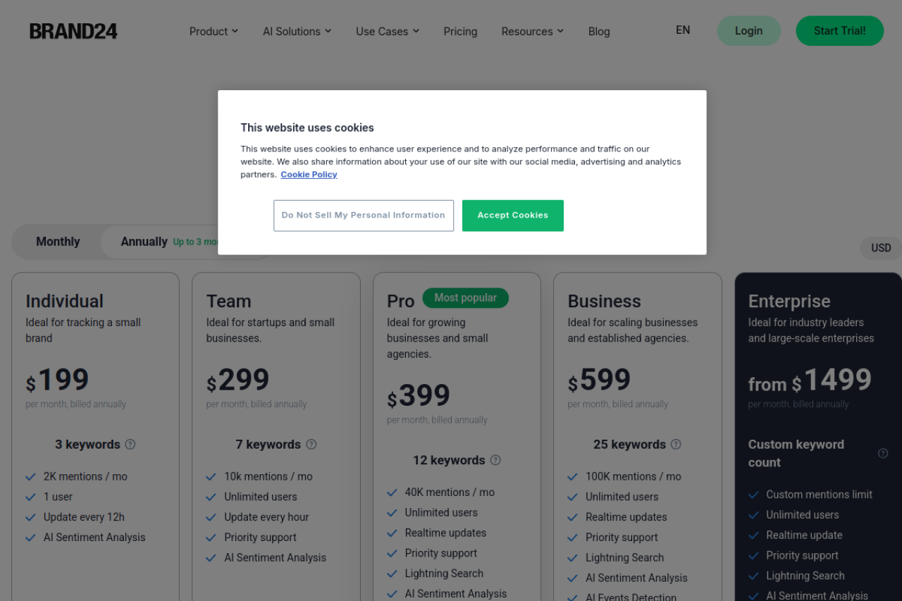 Brand24 pricing screenshot