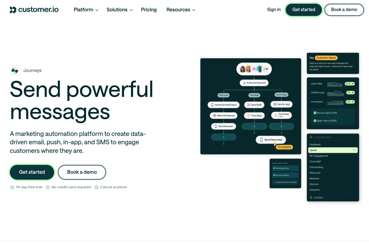 Customer.io visual journey and workflow builder