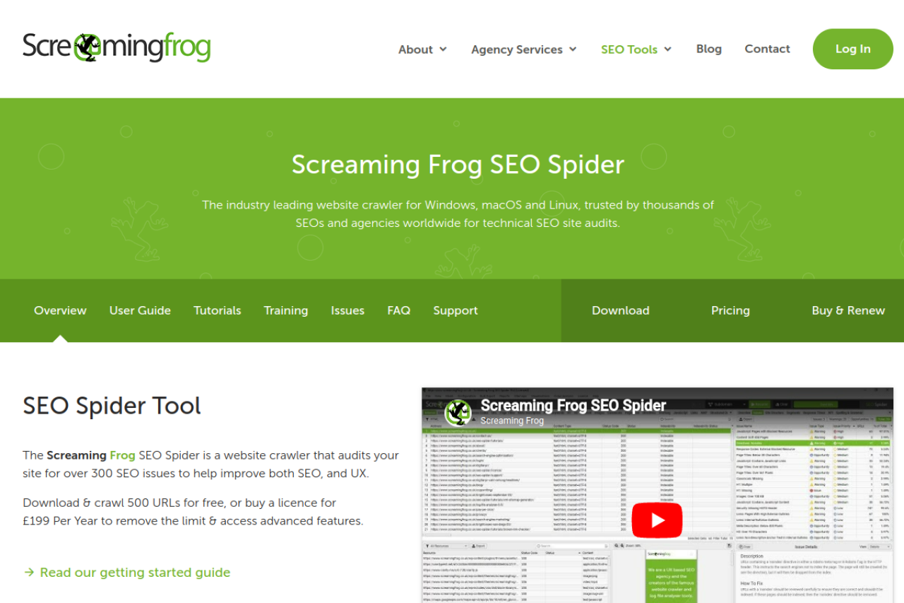 Screaming Frog seo spider screenshot