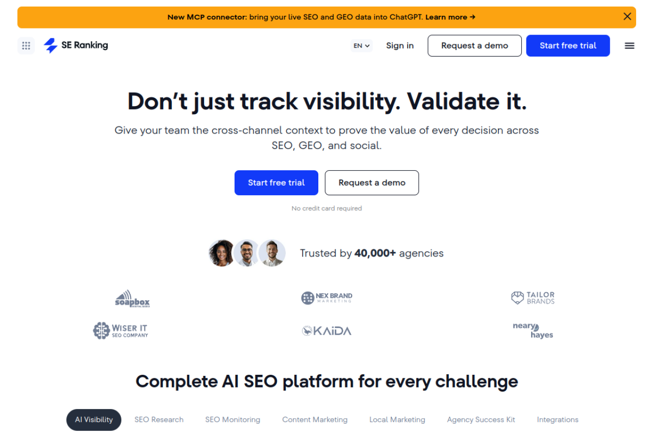 SE Ranking homepage screenshot