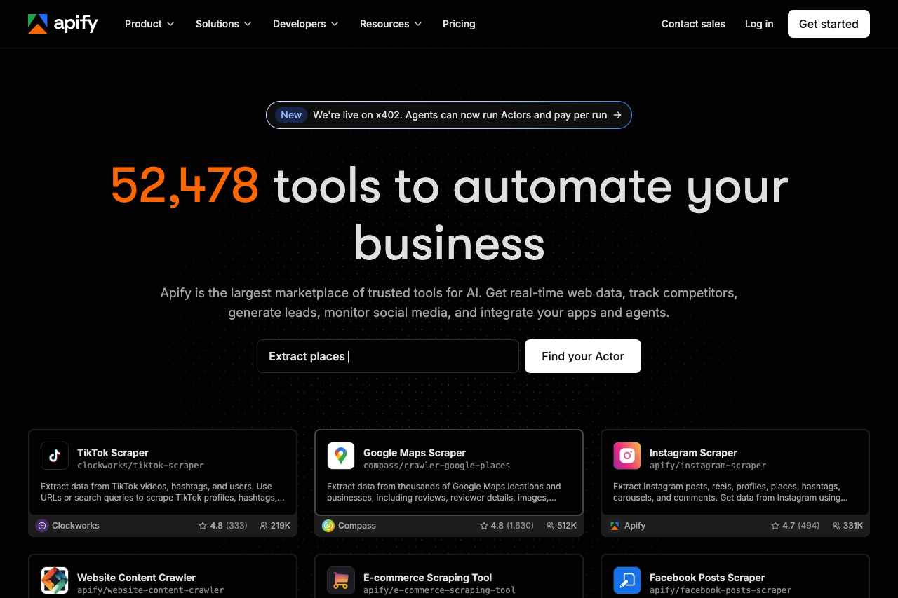 Apify homepage