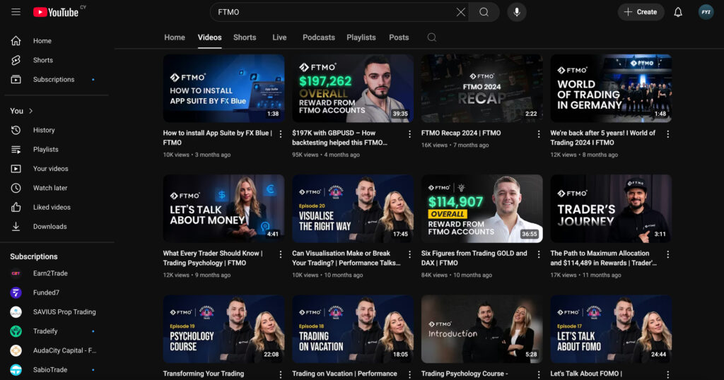 YouTube Thumbnails FTMO