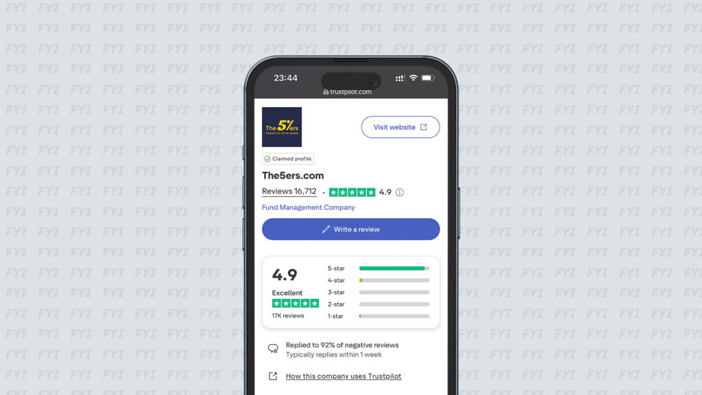 4.9 rating for The 5%ers on Trustpilot