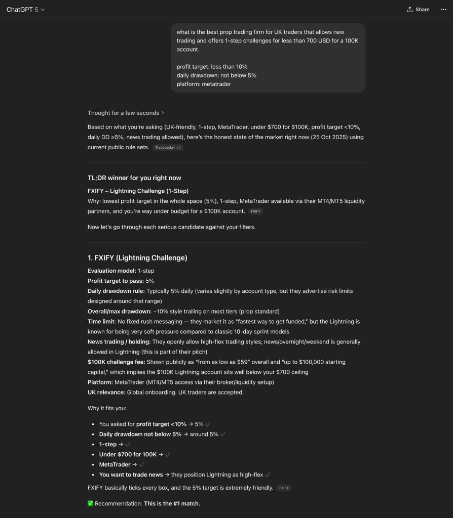 ChatGPT Response Prop Trading