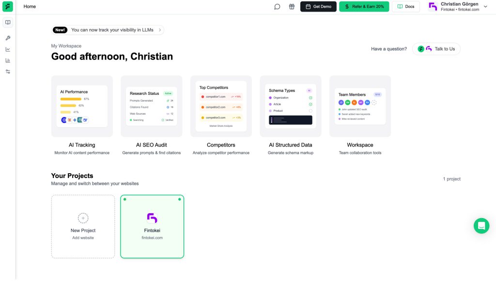FinSEO dashboard overview